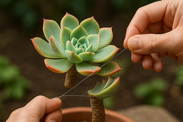 Decapitação de suculentas com linha: técnica precisa para rejuvenescer, corrigir estiolamento e multiplicar com segurança