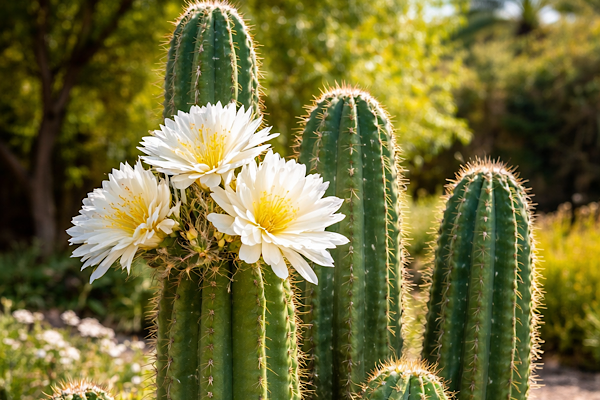 Cacto São Pedro (Trichocereus pachanoi) cultivado ao ar livre em ambiente ensolarado