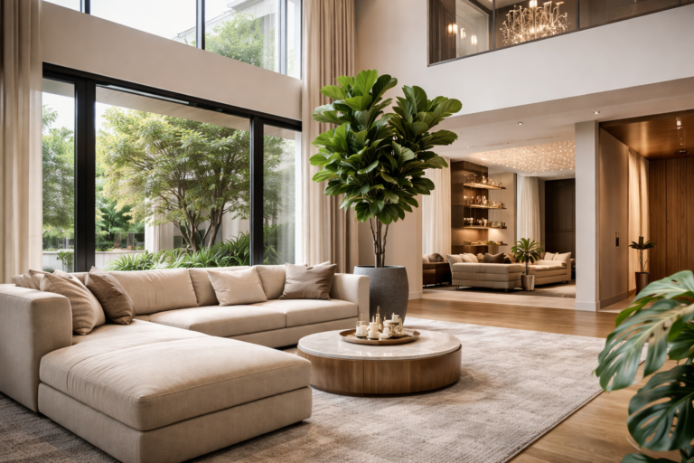 Plantas usadas em casas de luxo em sala ampla com decoração sofisticada