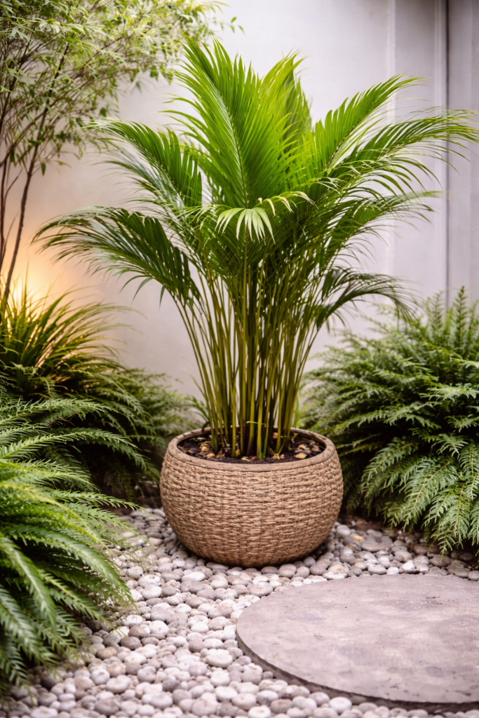 Palmeira areca muito usada em paisagismo e em ambientes internos.