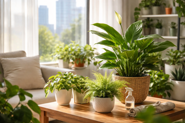 plantas dentro de casa em ambiente interno urbano com foco em saúde respiratória