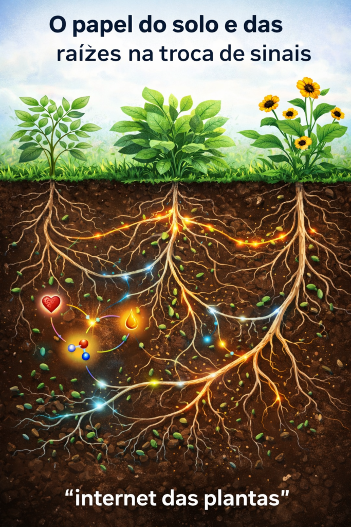 Plantas em ambiente natural reagindo coletivamente ao estresse ambiental por meio de sinais químicos invisíveis