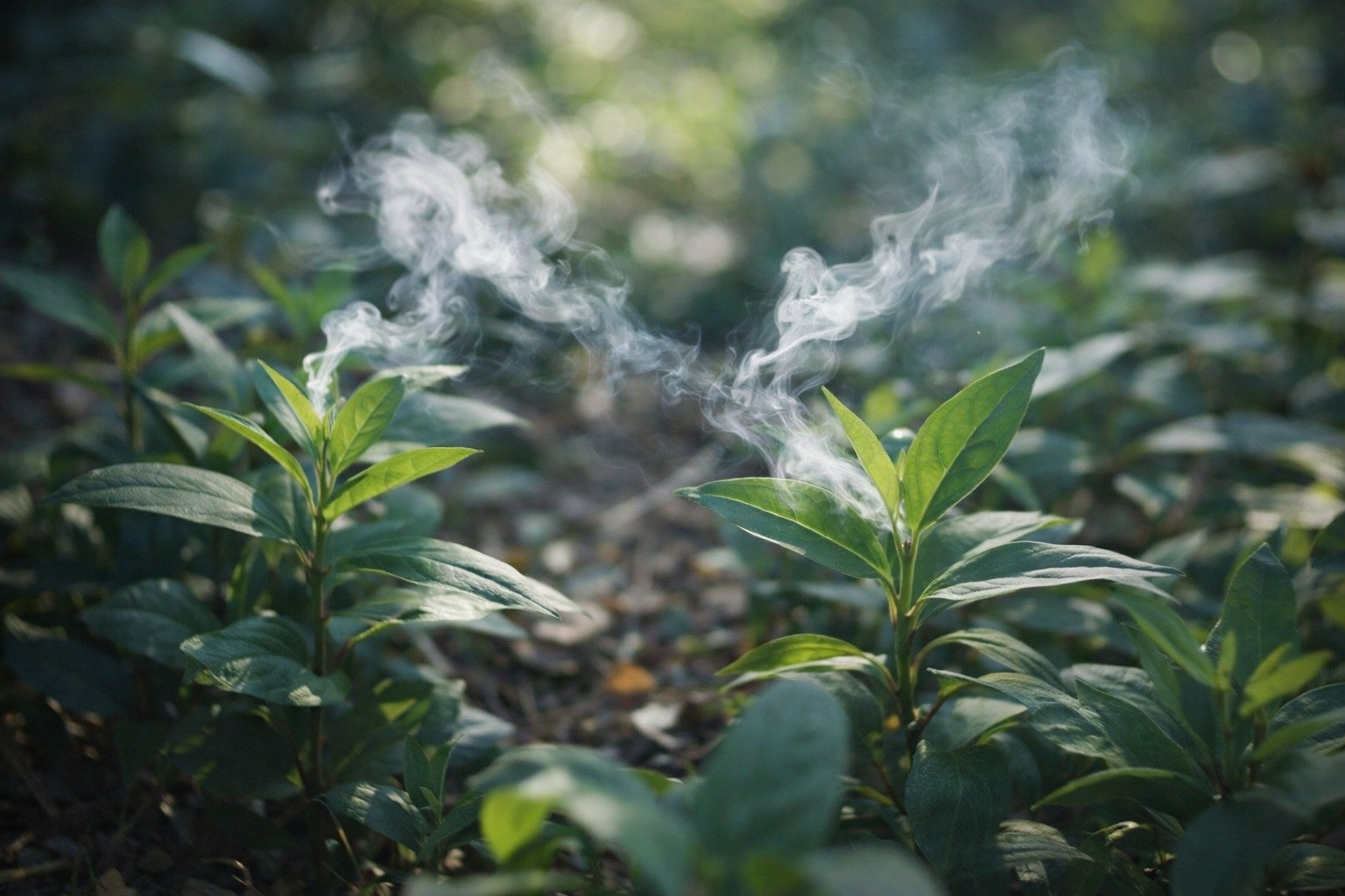 Plantas liberando sinais químicos no ar para alertar espécies vizinhas sobre estresse ambiental