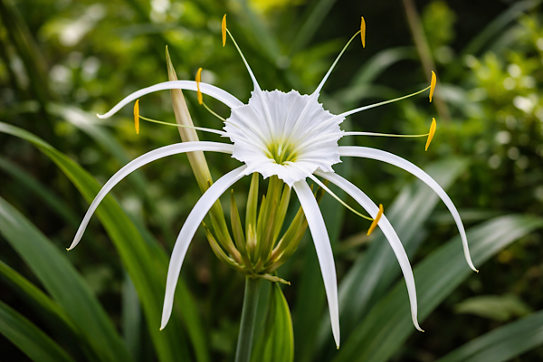 : lírio-aranha com flores brancas de pétalas longas e finas