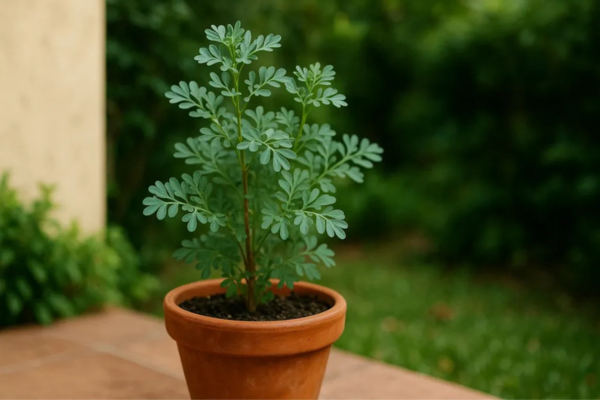 Arruda cultivada em vaso, planta medicinal comum no Brasil