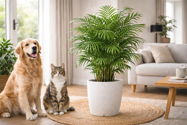 Palmeira-chamaedorea segura para pets em ambiente interno
