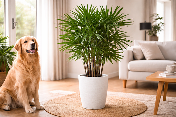 Palmeira-ráfis Rhapis excelsa planta segura para cães e gatos

