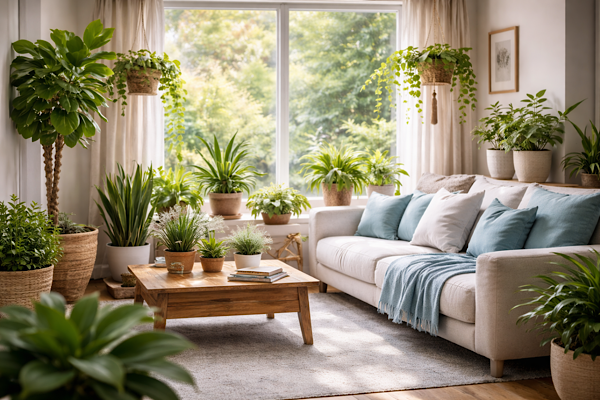 ambiente interno com plantas para dentro de casa em sala iluminada