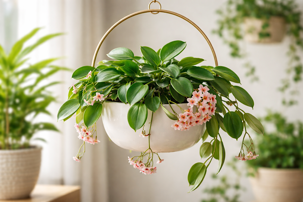 Hoya carnosa cultivada em vaso pequeno ideal para apartamento compacto