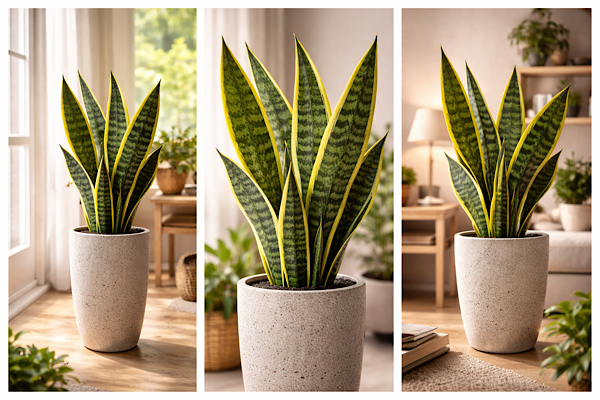 Sansevieria trifasciata em vaso alto próximo à janela