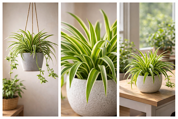 Chlorophytum comosum em vaso suspenso com mudas pendentes