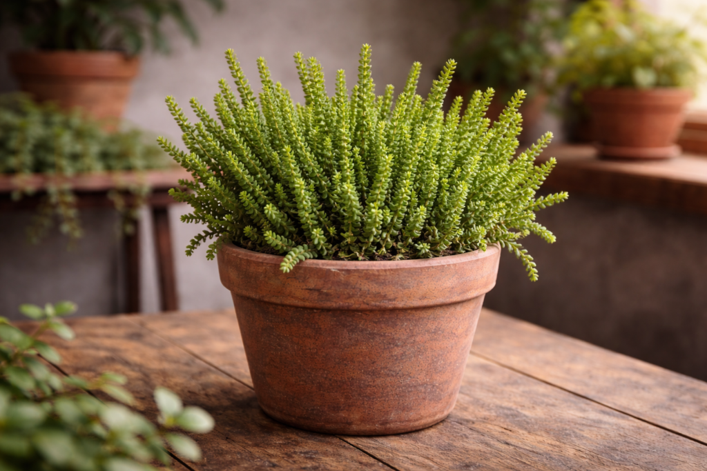crassula muscosa suculenta conhecida como watch chain cultivada em vaso