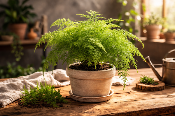 asparagus densiflorus planta ornamental conhecida como aspargo-pluma cultivada em vaso