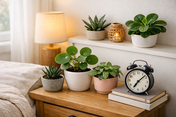 plantas para cabeceiras e criados-mudos decorando quarto com luz natural suave