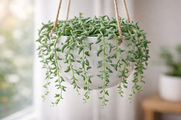 colar de golfinhos curio peregrinus planta pendente com folhas em formato de golfinhos