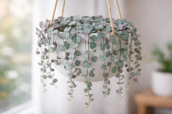 colar de corações ceropegia woodii planta pendente com folhas em formato de coração