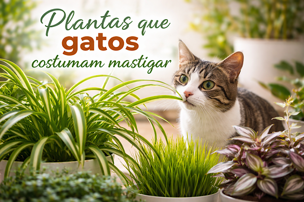 gato próximo a plantas de interior observando folhas em ambiente doméstico