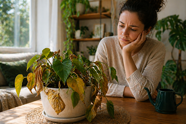 plantas para dentro de casa com folhas amareladas em ambiente interno com pouca luz