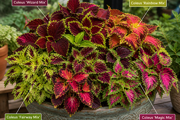 coleus wizard mix rainbow mix fairway mix e magic mix em vaso decorativo com folhas coloridas