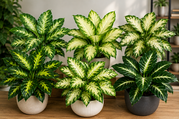 variedades de comigo ninguém pode dieffenbachia em vasos decorativos dentro de casa