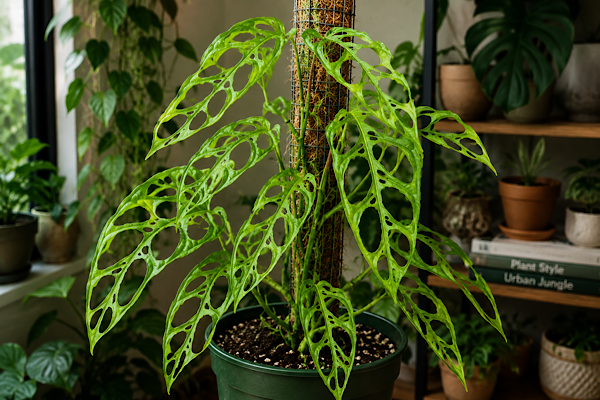 monstera obliqua rara em vaso com folhas extremamente perfuradas e aparência rendada