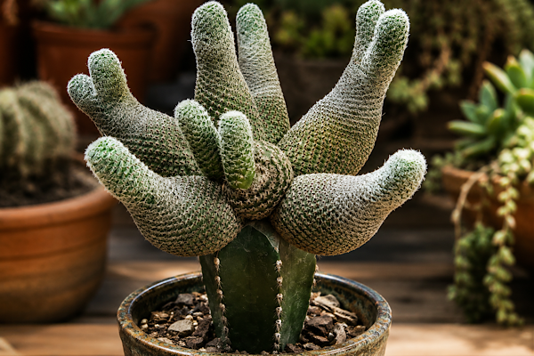 rebutia heliosa enxertada com crescimento alienígena causado pela busca por luz