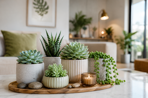 o novo luxo silencioso das suculentas em ambiente moderno minimalista