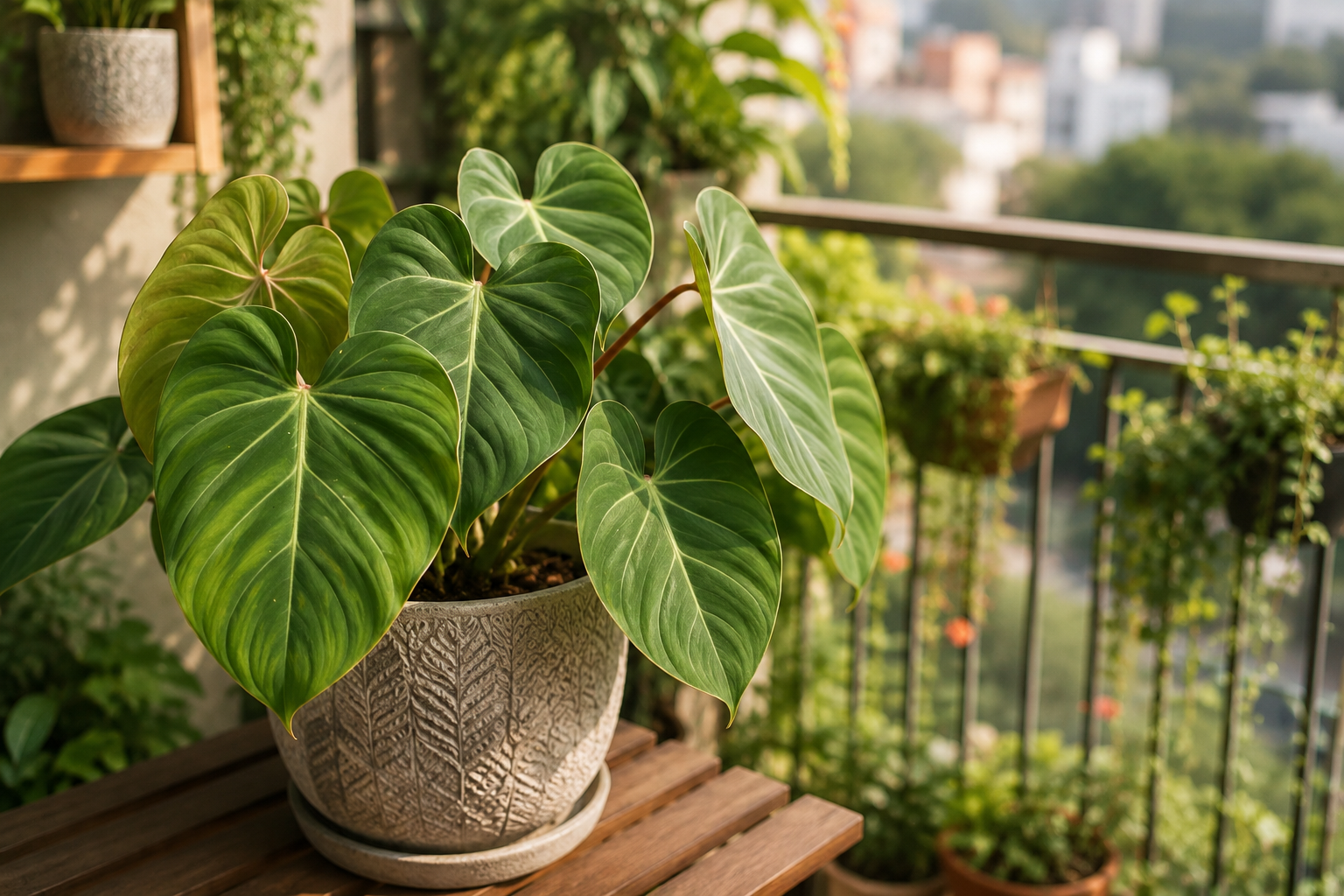 Philodendron gloriosum com folhas grandes aveludadas e nervuras brancas cultivado em ambiente interno.