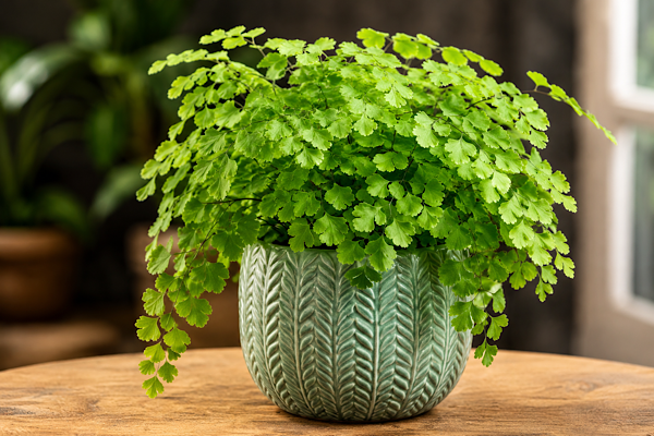 Avenca em vaso decorativo com folhagem delicada e verde vibrante cultivada em ambiente interno