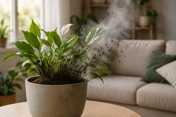 Planta de interior em ambiente com excesso de umidade e odor de mofo