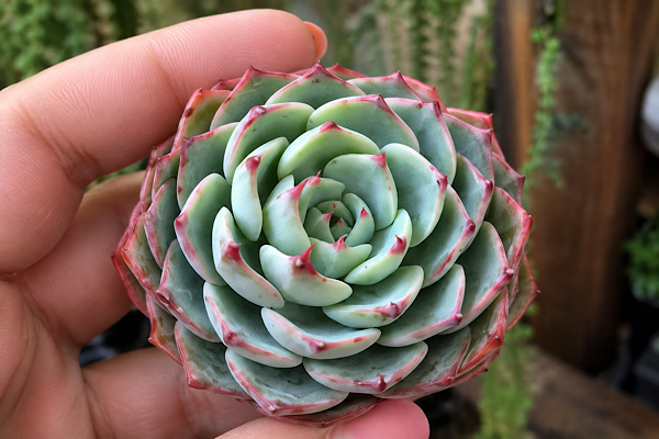 Echeveria El Chico com roseta compacta verde-azulada e pontas avermelhadas