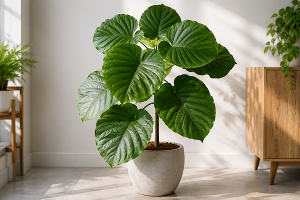 Ficus umbellata em vaso decorando ambiente interno com luz natural