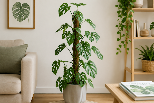 Monstera mínima Rhaphidophora tetrasperma cultivada dentro de casa com tutor