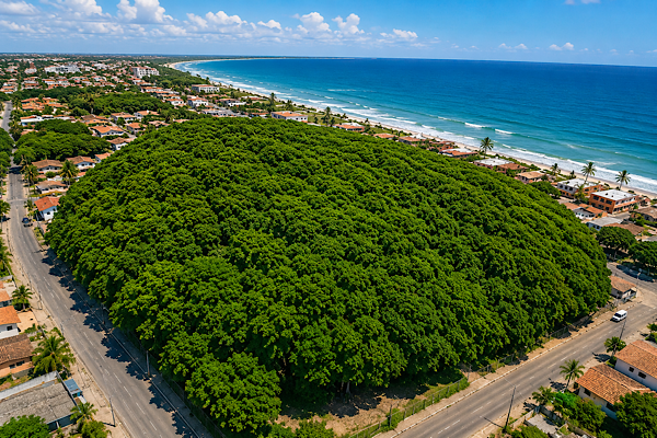 Vista aérea do Maior Cajueiro do Mundo em Pirangi do Norte, próximo ao litoral