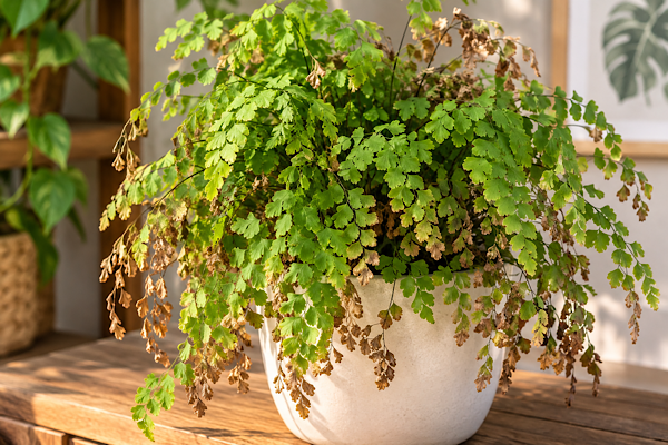 Avenca secando e perdendo folhas cultivada em vaso dentro de casa