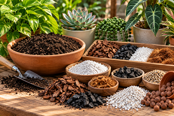 Terra, substratos e insumos para plantas com perlita, carvão, casca, fibra de coco e argila expandida